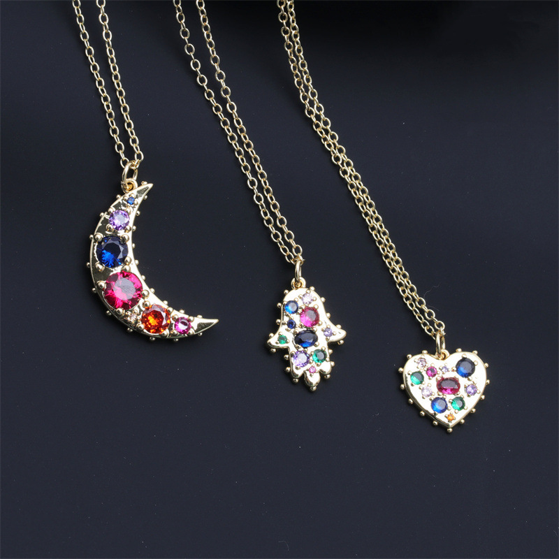 Fashion Moon Heart Shape Copper Necklace Zircon Copper Necklaces