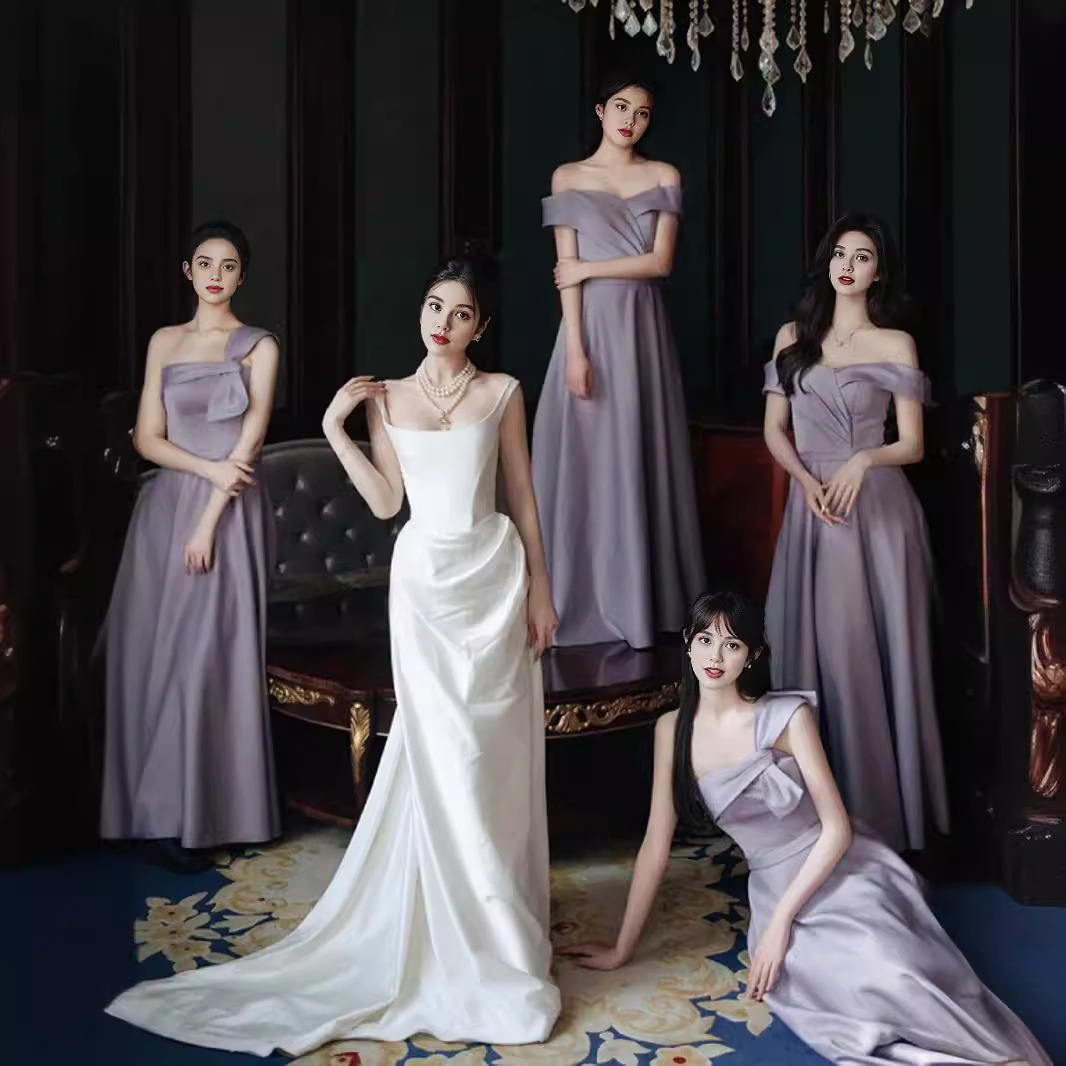 Bridesmaid Dress Women's Satin Purple Daily Wear Sisterhood Dress Chorus Performance Host Evening Dress Summer