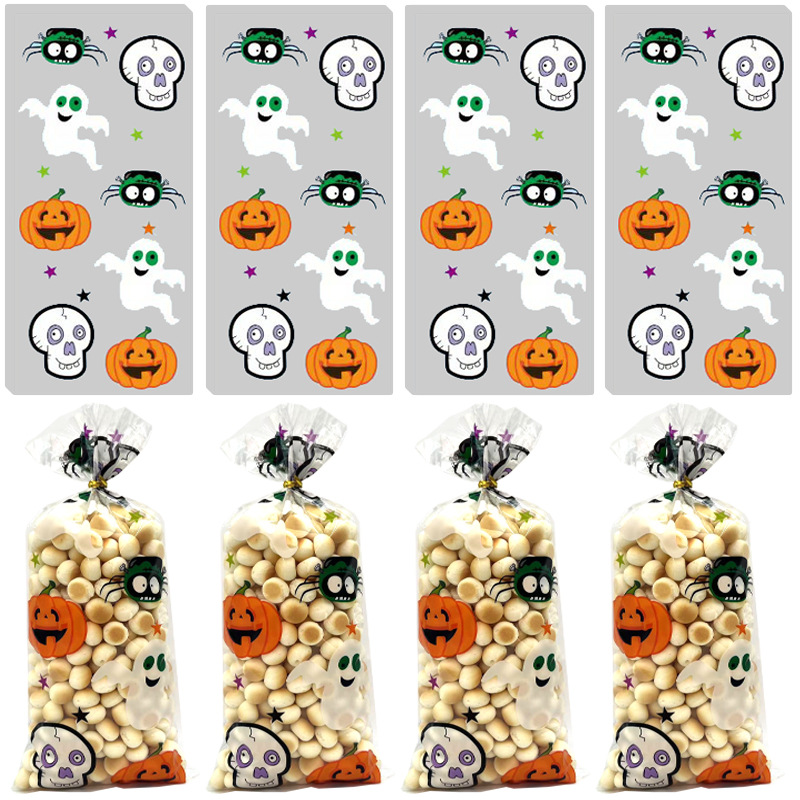 现货供应新款南瓜蜘蛛幽灵糖果饼干万圣节opp袋平口袋子糖果袋