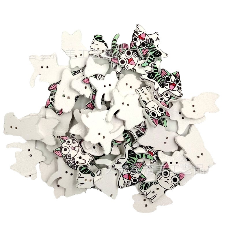 21-26mm gato alto expresión facial bolsa de madera botón de madera impreso colorido gato botón Decoración