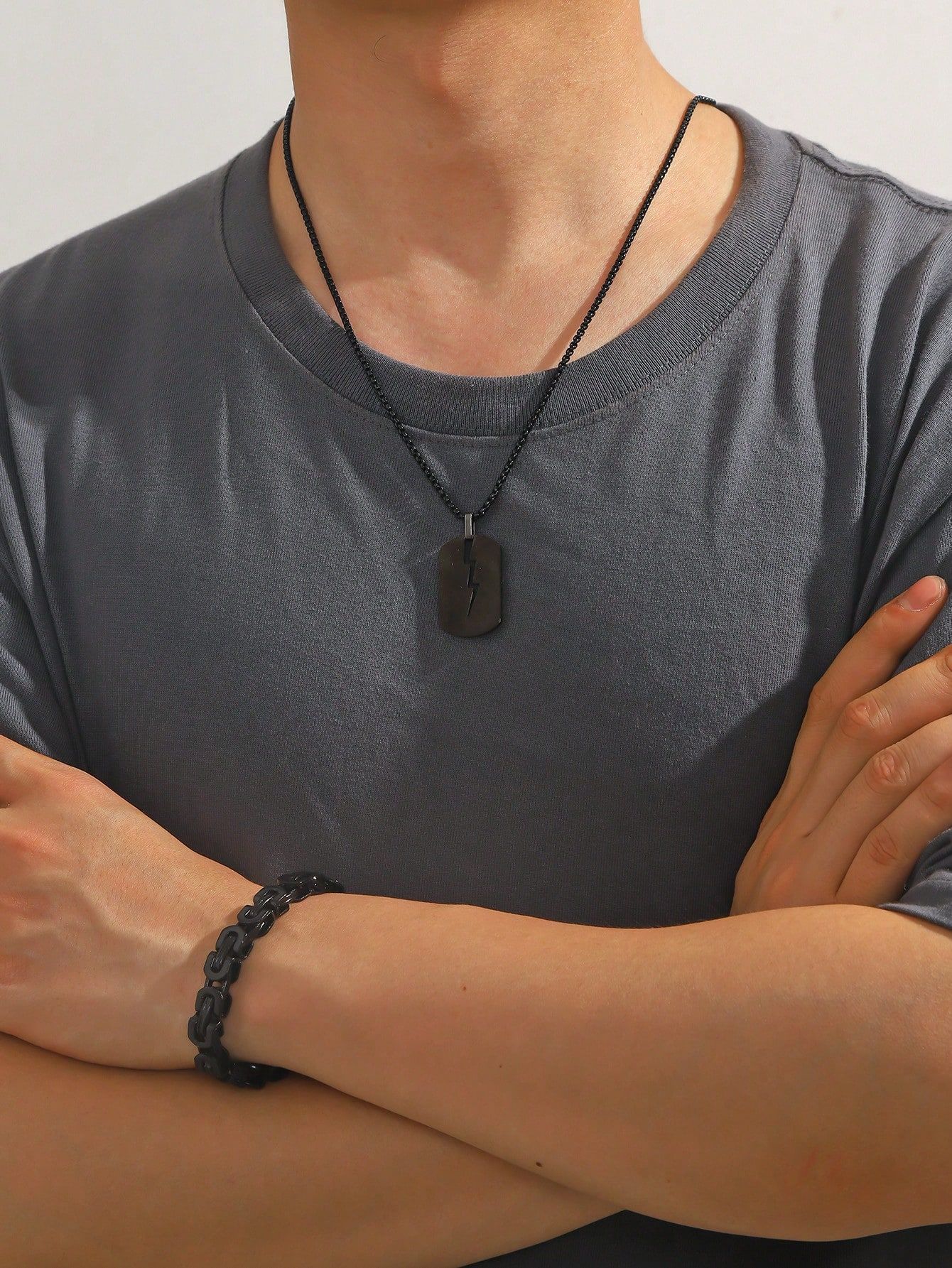 304 Stainless Steel Material Lightning Pattern Vintage Style Lightning 304 Stainless Steel Men's Jewelry Set Men Pendant Necklaces