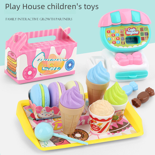 Toy Cash Register Set for Kids Pretend Play Kitchen with Desserts, Ice Creams, Vegetables - Educational Gift for Girls, Kindergarten