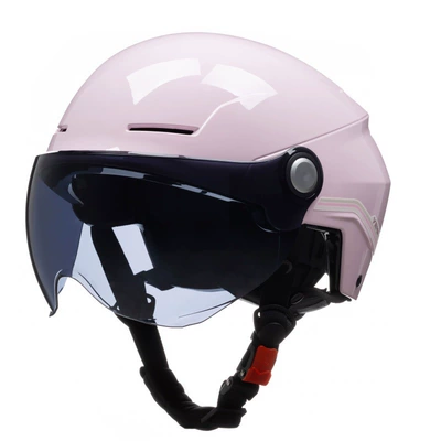 Motosiklet kaskı (dəbilqə) | half helmet 3C certified battery - cherry-powder-with-short-black-tea