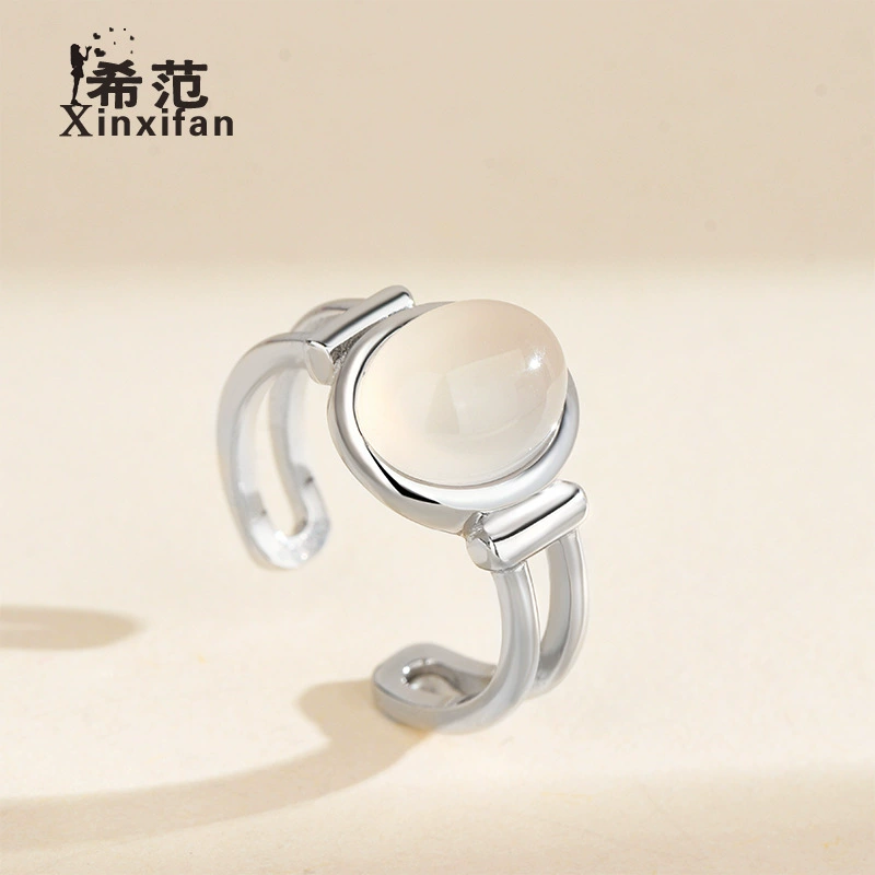 Small design ring white jade, silver 925 sample, trend of season, internet celebrity