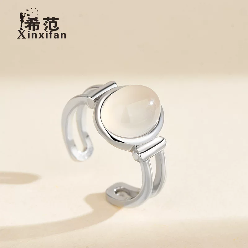 Small design ring white jade, silver 925 sample, trend of season, internet celebrity