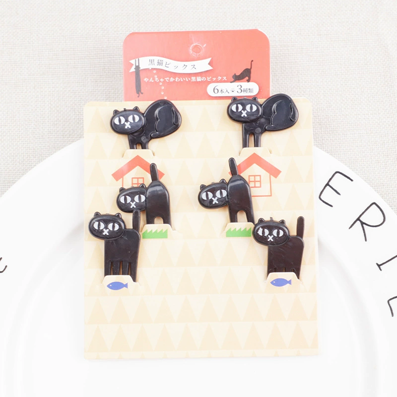 Трансграничный мультфильм черный кот фруктовый вилка милый кот животных фруктовый знак креативный десерт торт для кухонных принадлежностей