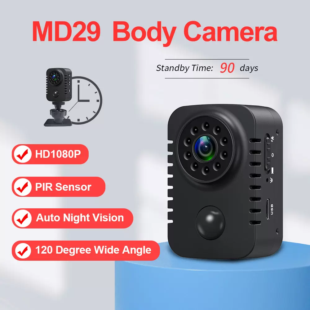 MD29 PIR Body Camera 运动DV背夹摄像机HD 1080P夜视红外骑行CAM