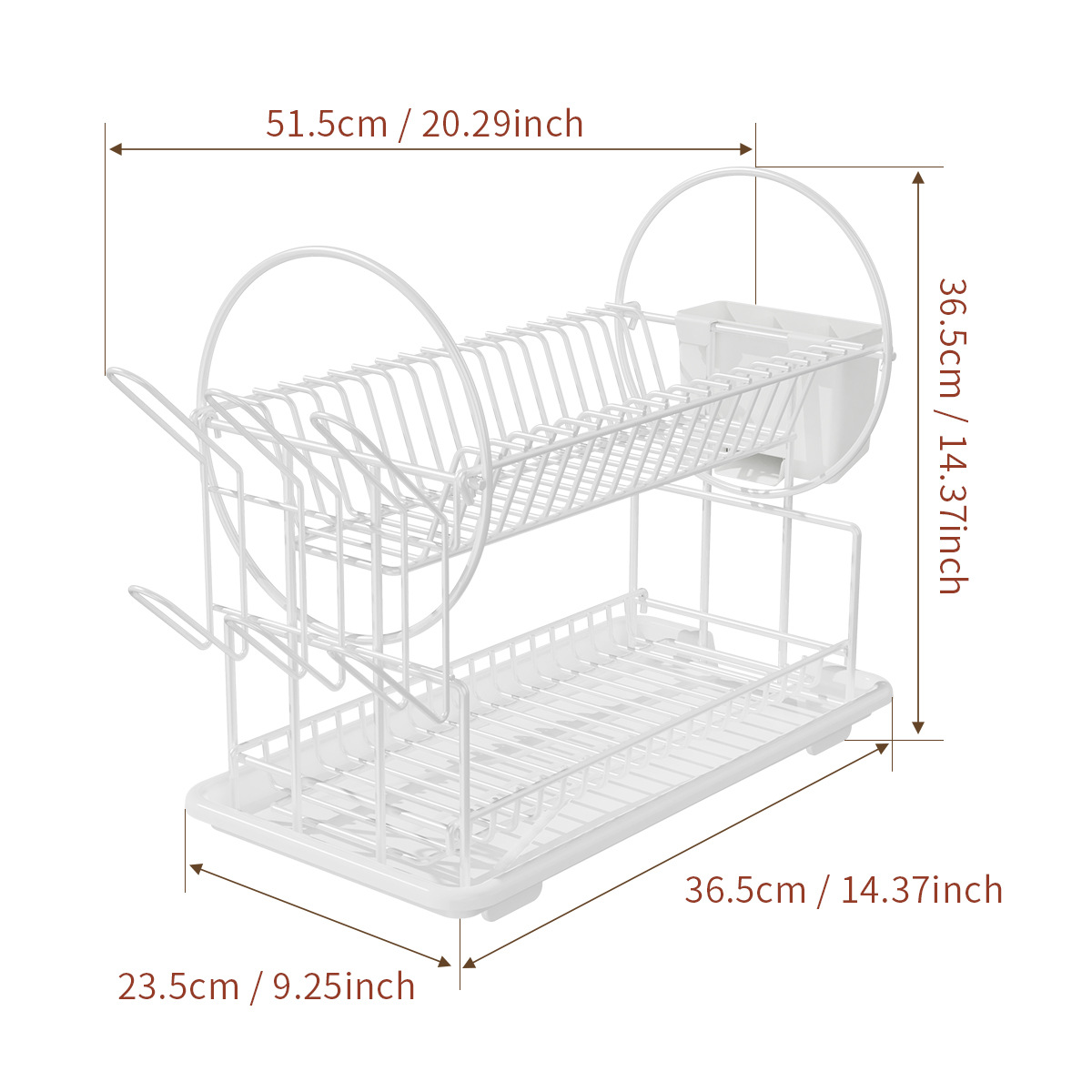 Transfronterizo negro de doble capa de platos con bandeja de agua abierta, estante de platos desmontable con palillos, jaula de tazas colgantes