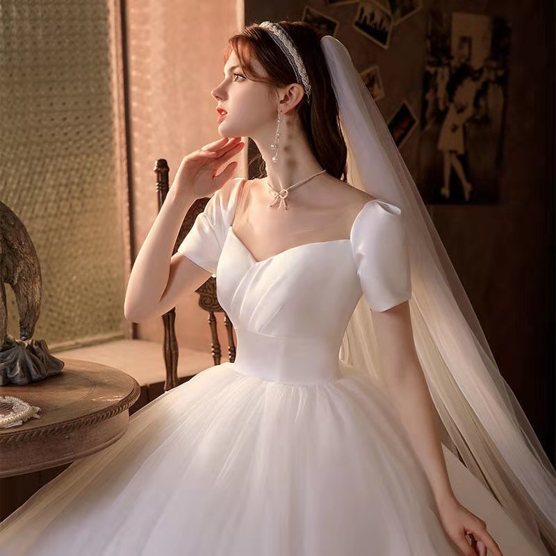 European and American style wedding bride temperament simple wedding dress white ivory beautiful evening dress fancy dress ball dress