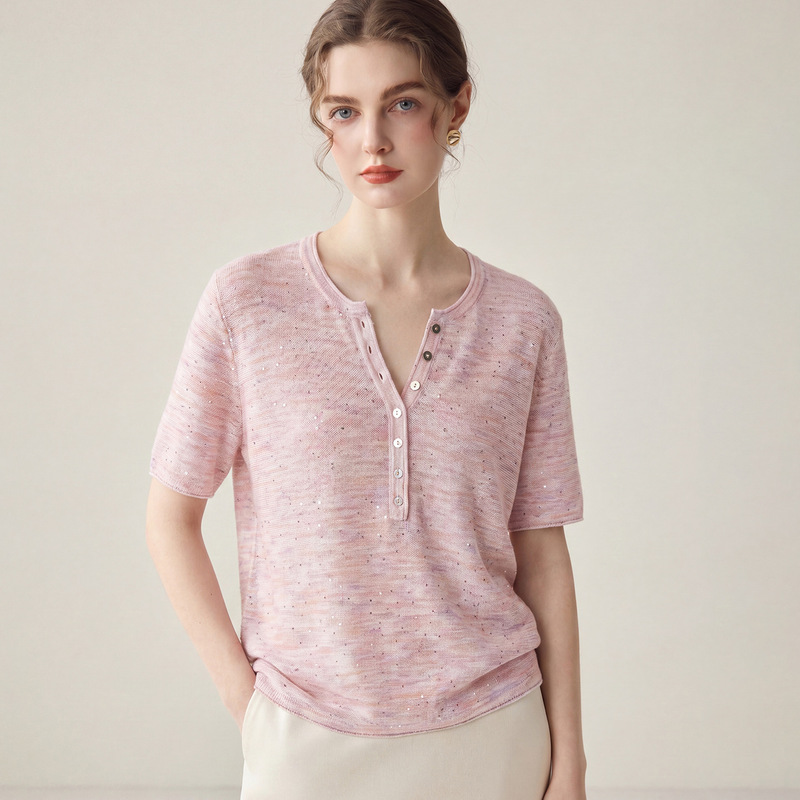 Herbalife High-Quality Summer New Short-Sleeve Clothing for Commuting, Slimming V-Neck Knit Women's Fashion Versatile Linen Top Herbalife High-Quality Summer New Short-Sleeve Clothing for Commuting, Slimming V-Neck Knit Women's Fashion Versatile Linen Top