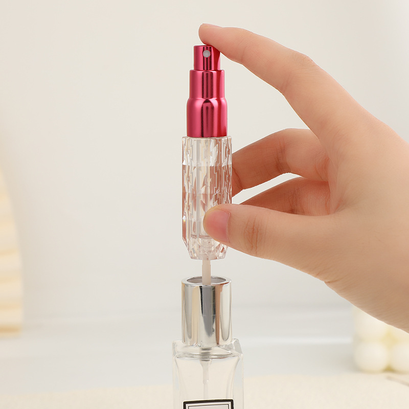 En stock cristal diamante polígono 5ml relleno inferior perfume sub-botella portátil auto-bomba presionando botella de perfume botella de spray
