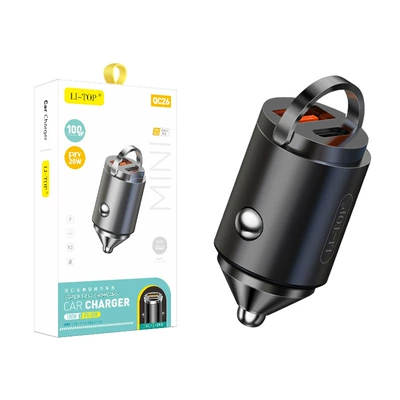 Rio Tinto QC26 car fast charging car cigarette lighter folding handle dual port USB mobile phone PD20W car charger (Mobil şarj cihazları) - dual-port-type-c-usb-car-charger-qc26-black
