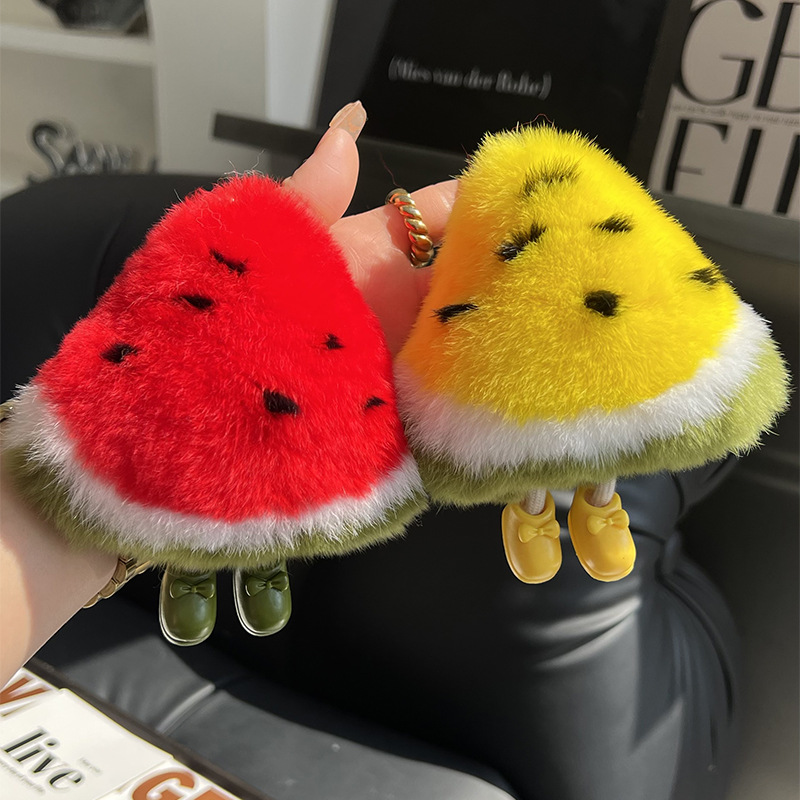 【可爱小西瓜】真獭兔毛汽车钥匙扣挂件ins毛绒球书包包挂饰礼物