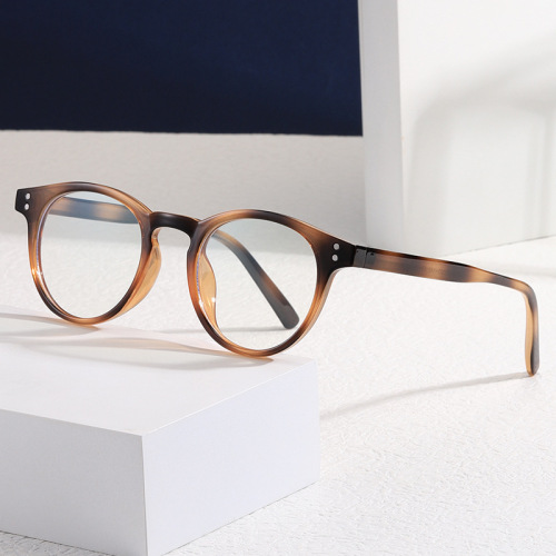 3313 Retro Classic Metal-Stud Glasses Anti-Blue Light Flat Frame for Men and Women Elliptical PC Amazon Wholesale Tortoiseshell