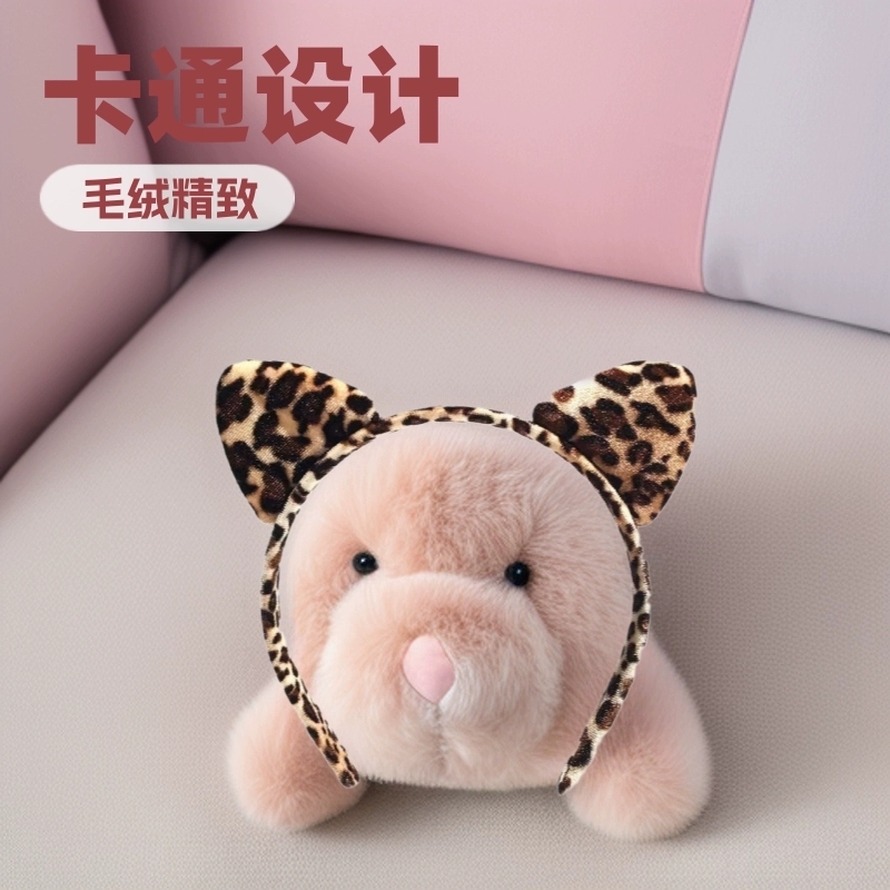 万圣节卡通豹纹发箍毛绒豹纹猫耳朵发箍动物耳朵万圣节头箍|undefined