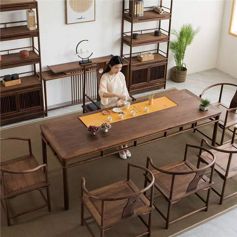 Новый чайный столик и стул в китайском стиле Комбинация черного ореха Чайный столик в стиле Мин Твердая древесина Чайный столик кунг-фу Дзен Бытовая техника