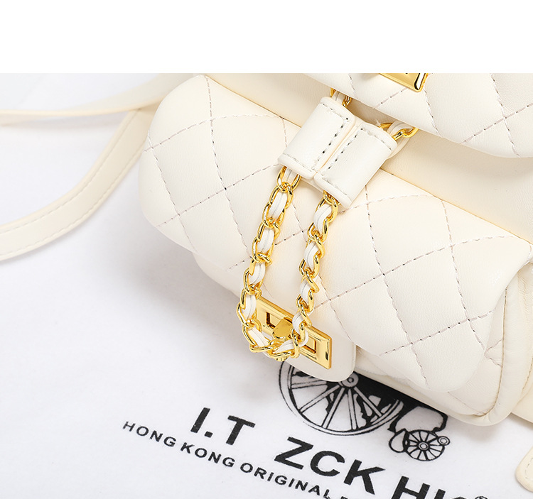 Ba lô nữ mini da phong cách kim cương dây xích cao cấp — Màu trắng, Màu đen, Màu hồng chi tiết 6