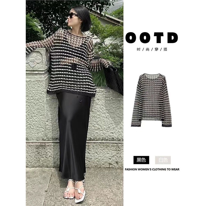 2025 Summer Cool Silk Cotton Floral Pattern Lightweight Hollow-Out Geometric Knit Loose Knitted Cover-Up for Women