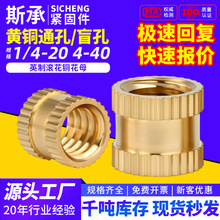 英制通孔盲孔铜花母 4-40/6-32/1/4-20滚花铜螺母 注塑预埋嵌件