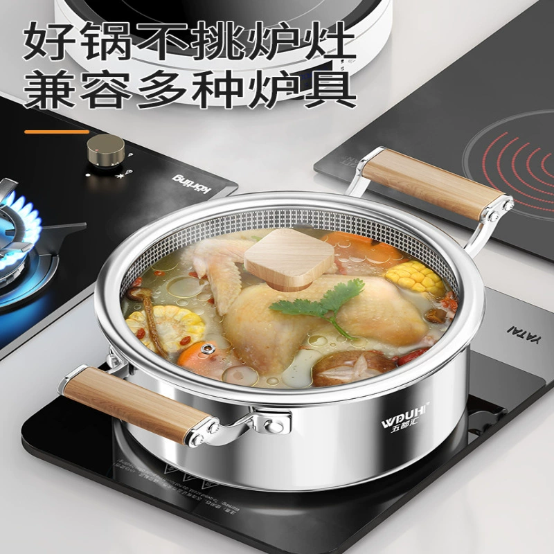 Кастрюля для супа из 316L нержавеющей стали, утолщённая, антипригарная сотчатая поверхность, 7‑слой, Ø20‑26 см