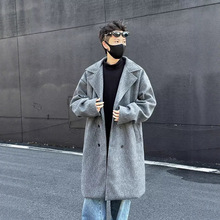 冬季毛呢大衣男高级感中长款过膝双排扣呢子外套加厚ins潮流风衣