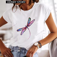 蜻蜓 动物 印花 欧美风个性 涤 上衣T恤