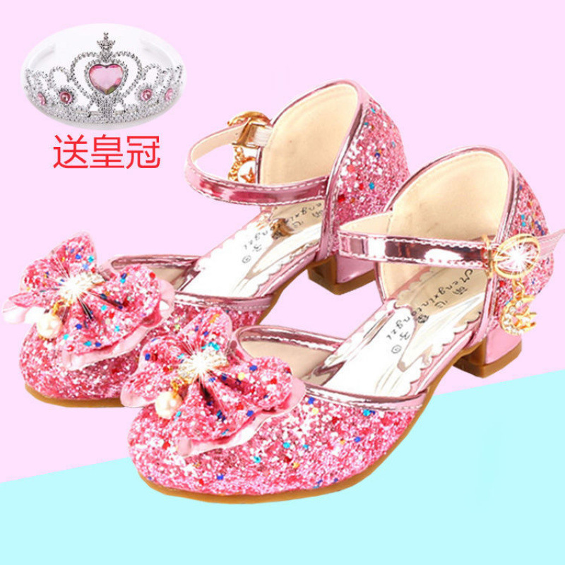 Zapatos de cuero de tacones para niñas vestidos de cristal desfile de piano rendimiento de princesa zapatos infantiles primavera y otoño