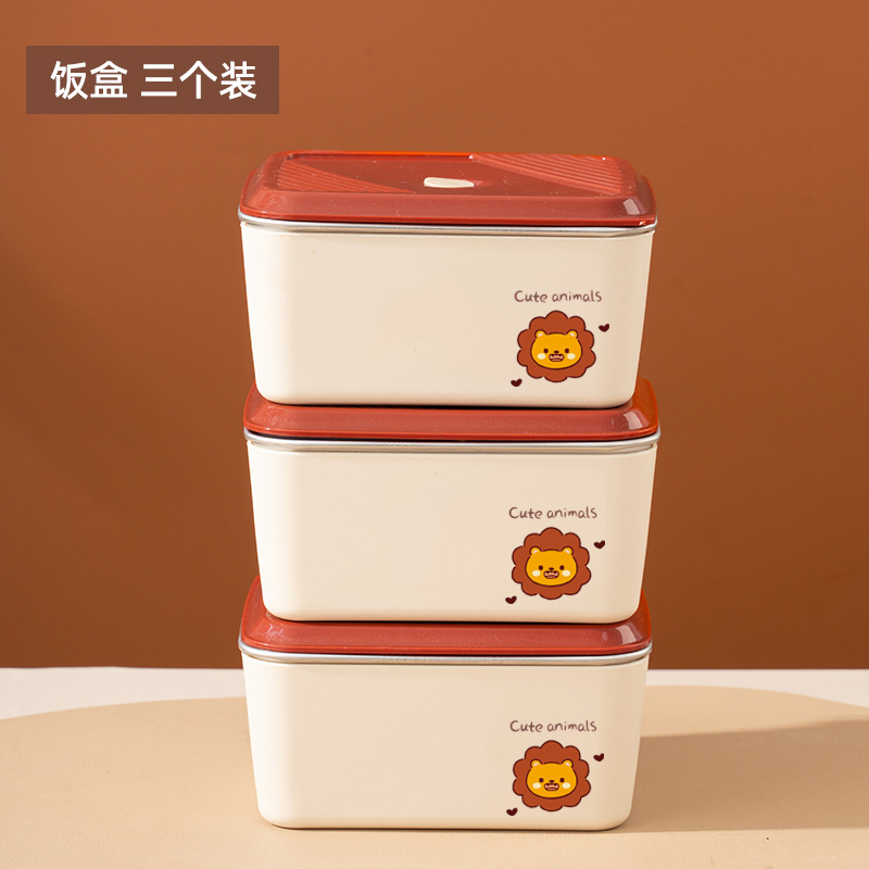 Caja de almuerzo de acero inoxidable tipo partición de platos de comedor, caja de almuerzo de estudiantes de primaria encantadora con cubierta de tazón de sopa, conjunto de bolsas de aislamiento térmico para trabajadores de oficina