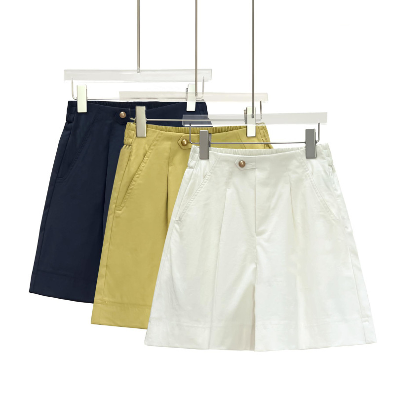 Titanium Cotton Summer New Mid-Waist Fashion Casual Shorts Simple Old Money Style Elastic Versatile A-Line Shorts