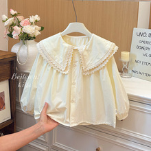 女童春秋新款双层甜美长袖衬衫洋气时髦女宝宝衬衣时尚百搭上衣潮