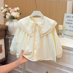 女の子の春秋の新型の二重の甘い長袖のシャツの洋風のファッション的な女性の赤ちゃんのシャツのファッションの百合の上着のファッション