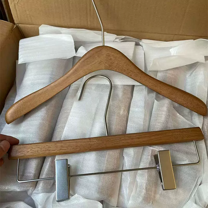 服装店胡桃木色衣架实木女装童装店衣挂套装防滑裤架木质衣撑批发