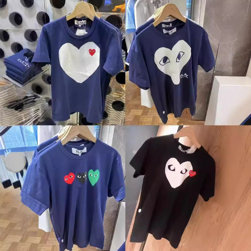 Play Letter Cdg Simple Symbol Large Black Heart Embroidery Print Unisex Round Neck Short Sleeve T-Shirt Fashion