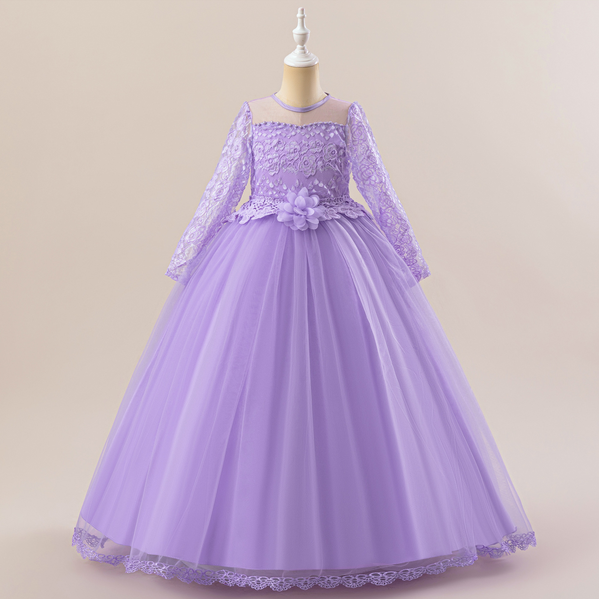 Europa y América Amazon suministro vestido de flores de encaje niña princesa ping vestido de boda infantil vestido de noche