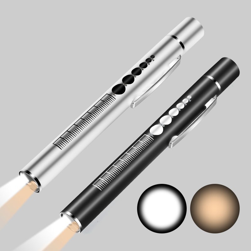Luz de lápiz de pupila de fuente de luz dual recargable médico enfermera médico de acero inoxidable examen oral linterna de lápiz LED