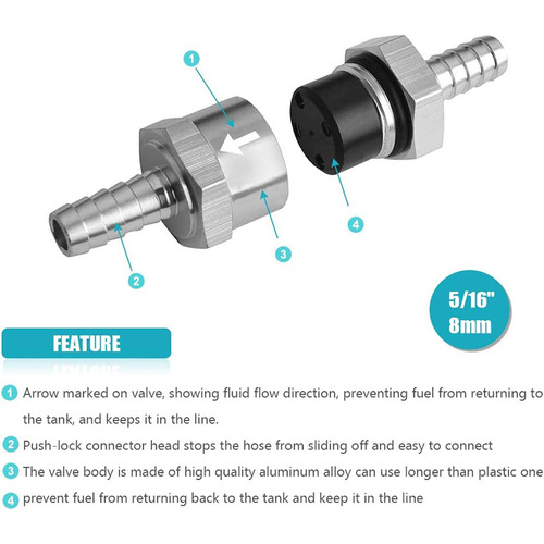 Car fuel one-way check valve 6/8/10/12mm aluminum alloy gasoline diesel one-way valve check valve