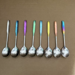 纯钛勺子方柄韩式勺汤匙家用高颜值彩色调羹甜品咖啡勺甜品勺高档