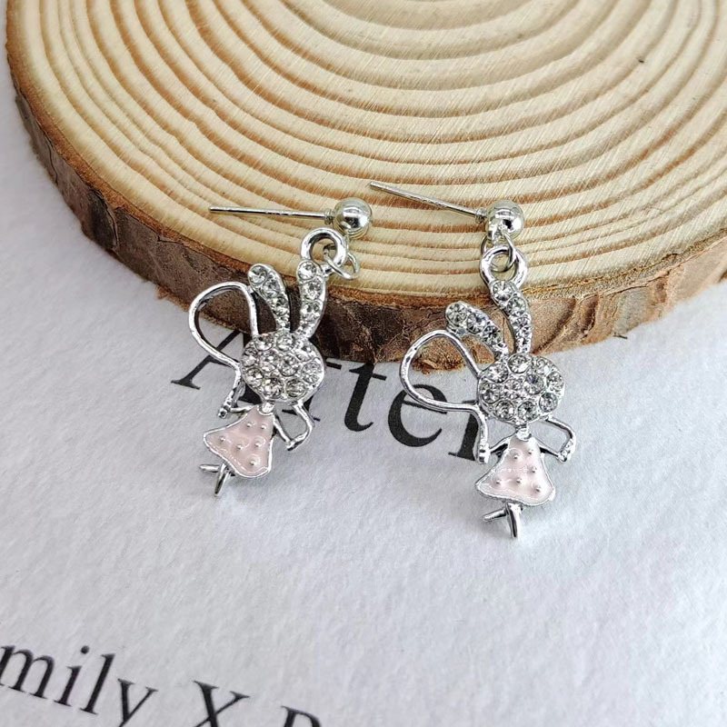 Cute Rabbit Alloy Plating Inlay Artificial Diamond Women's Earrings Necklace display picture 3