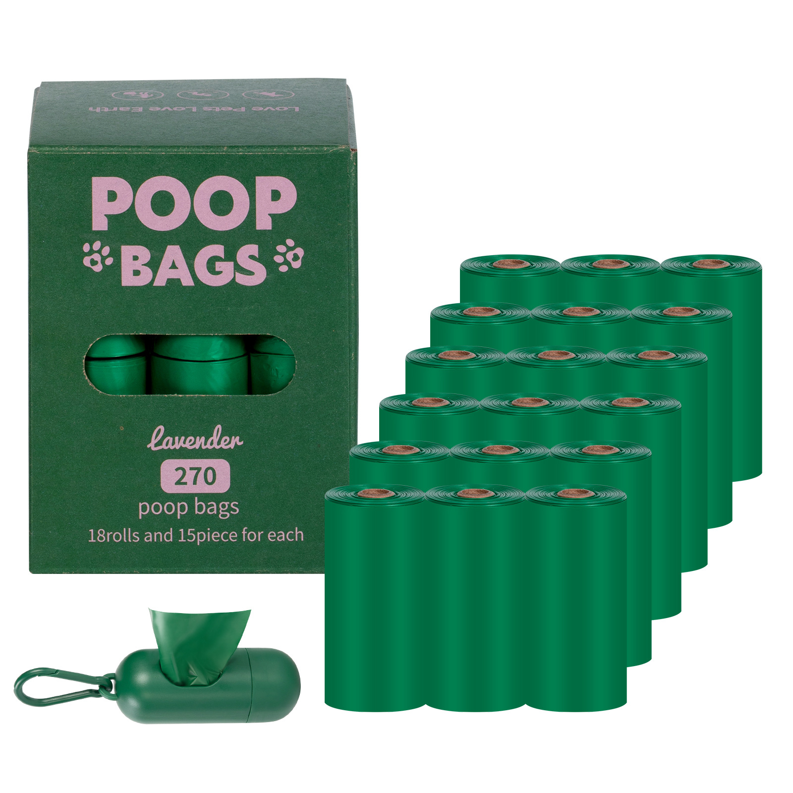 Nuevo medio ambiente biodegradable bolsa de basura de mascotas bolsa de basura distribuidor de bolsa de heces OPP caja de cabeza de fijación empaquetada bolsa de heces