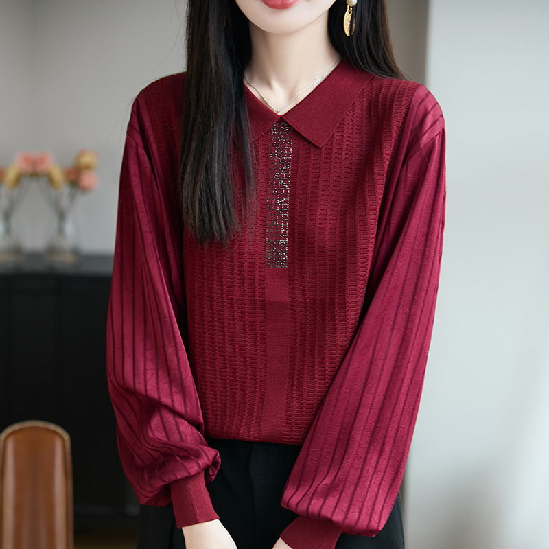 娃娃领毛衣女漂亮减龄洋气针织打底衫春秋新款2025新款拼接小衫|undefined