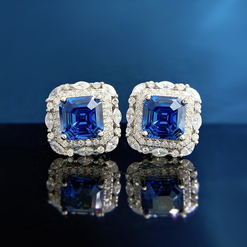 8g Weight Zircon Inlay Material Ear Studs Classification 1 Pair 925 Sterling Silver Zircon Square Ear Studs