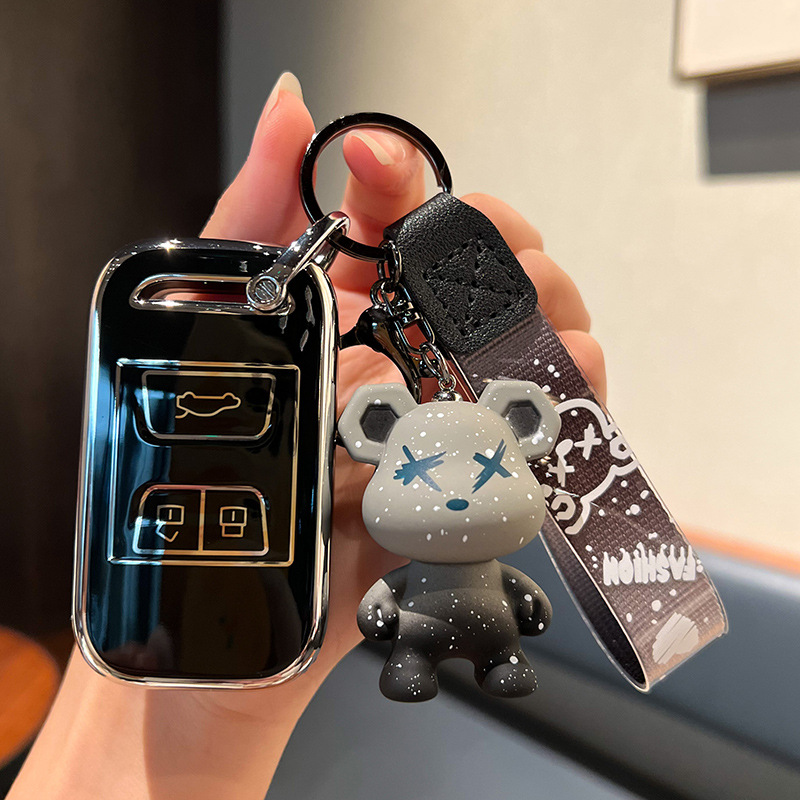 체리 E-스마트 3 키 [싱글 쉘 블랙] + 그레이 폭력 곰 펜던트