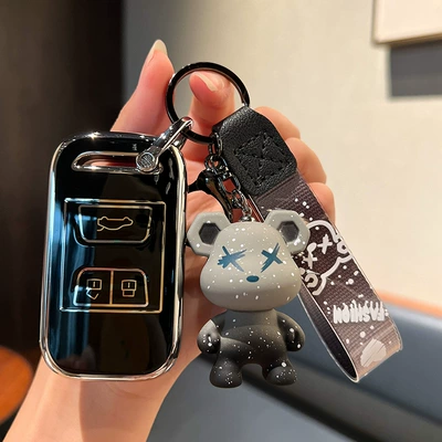 Chery Ruihu 8plus Key Case Car Ruihu 8pro/7Plus Kunpeng Edition e + Erez 5 Pack Buckle Case (Car key bag) - chery-e-smart-3-key-single-shell-black-gray-violent-bear-pendant
