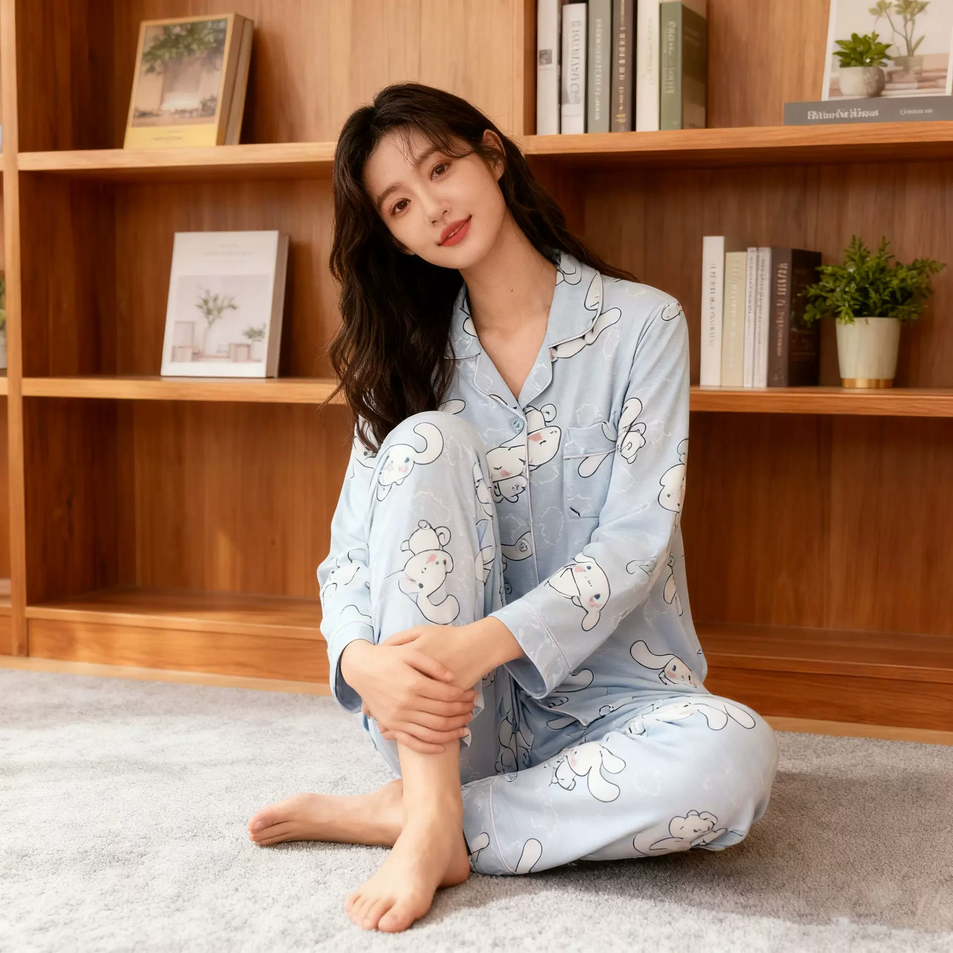 日系卡通睡衣女春秋季可爱休闲少女长袖长裤家居服可外穿两件套装