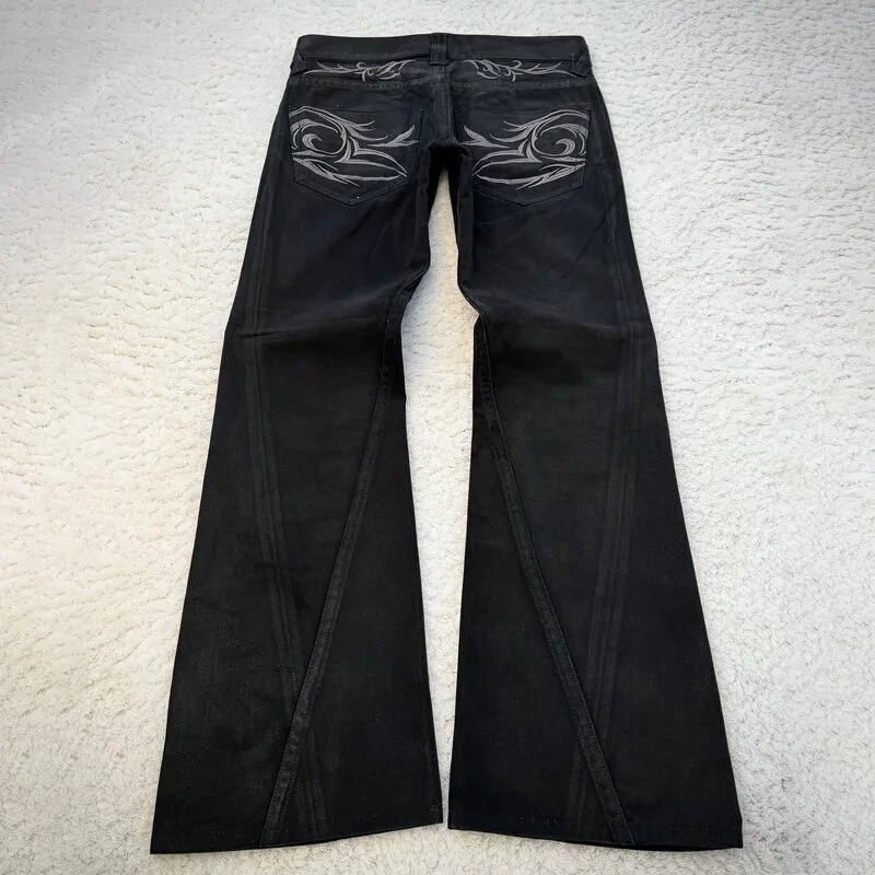 Cross-border European and American embroidered bell-bottom pants for men, Y2K gothic high street punk slim-fit jeans, versatile floor-length trendy pants