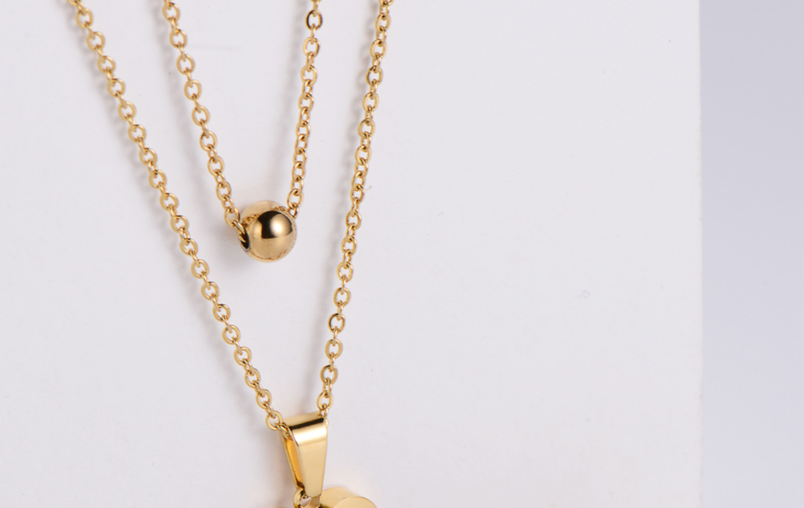 wholesale jewelry round bead heart-shaped pendant titanium steel necklace earrings set nihaojewelry