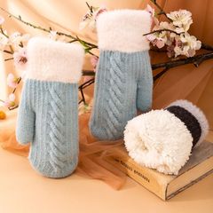 Women's Winter Warm Korean Version Cute Cycling Gloves with Fleece and Thick Padding Student Knitted Riding Gloves