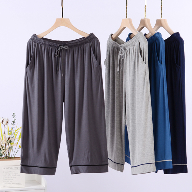 Simple Men's modal cropped pants over-the-knee thin outer wear jumpsuit men's loose pajama pants home pants