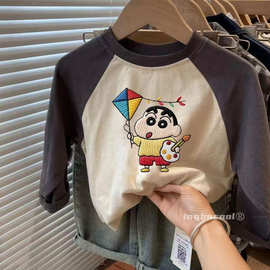 男童秋季长袖新款蜡笔小新儿童卡通2026上衣棉打底衫宝宝女童T