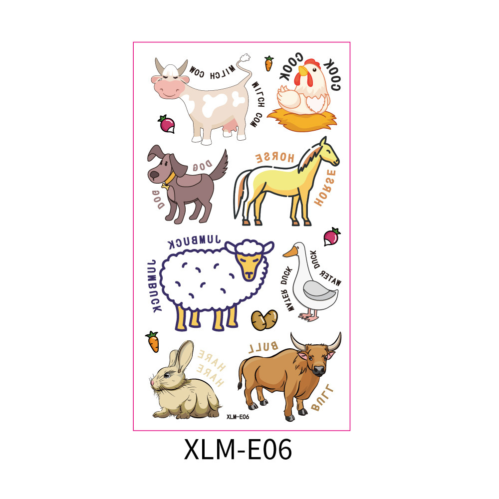 Pegatinas de tatuajes de camiones de bomberos, dibujos animados originales para niños, coche de bomberos, extintor de incendios, pegatinas promocionales de animales de granja.